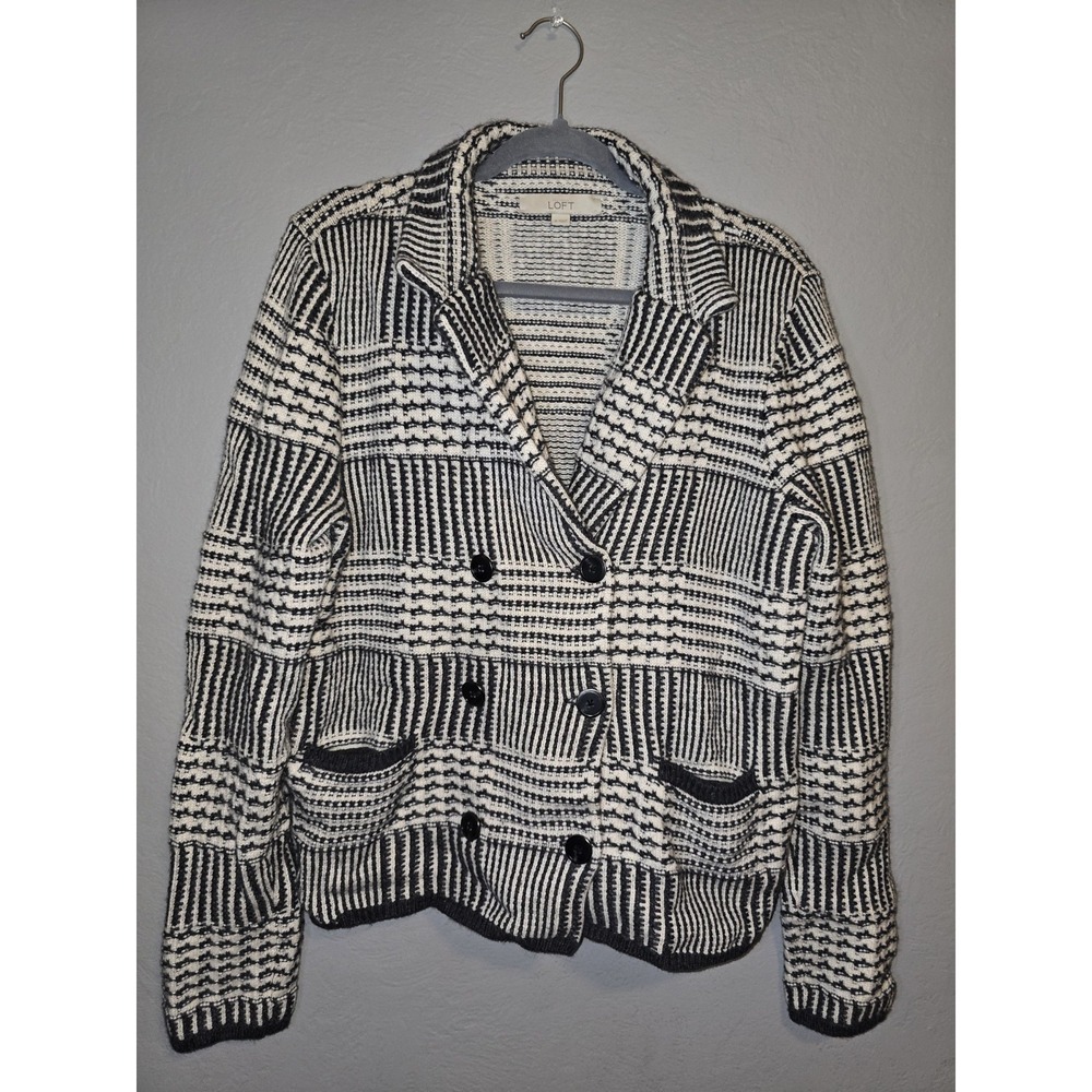 Ann Taylor LOFT Wool Rabbit Hair Black White Cozy Cardigan Classic Preppy Sz XL